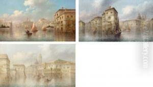 Gondolas On The Grand Canal; And A Venetian Canal Scene, Venice by James Salt