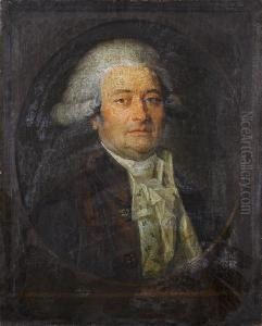 Portrait Of A Gentleman, 
Bust-length, In A Purple Coat, Floral Waistcoat And White Chemise, 
Within A Painted Stone Oval