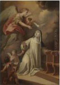 Saint Catherine Of Siena Receiving Holy Communion From Anangel