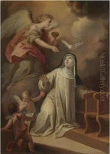 Saint Teresa Of Avila Receiving Holy Communion From An Angel by Mariano Salvador Maella