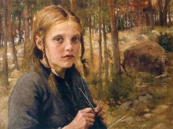 A Girl Knitting Socks - view 1