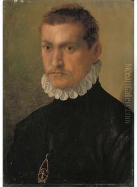 Portrait Of A Knight, 
Bust-length, Wearing A Black Tunic With Awhite Ruff Collar And The Order
 Of Saint Michael - view 1