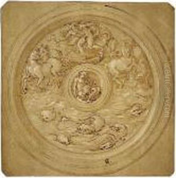 Design For A Round Platter, With The Chariot Of Neptune And Dolphins - view 1