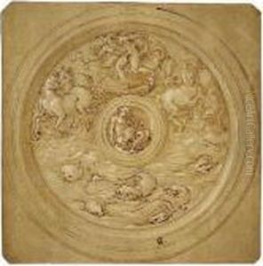 Design For A Round Platter, With The Chariot Of Neptune And Dolphins