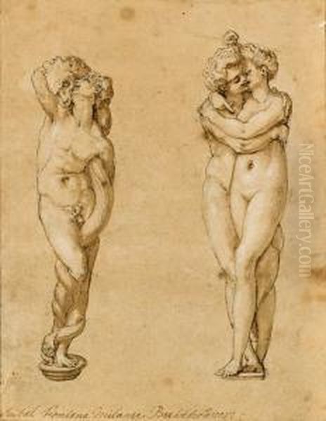Two Studies For Knife Handles: A
Snake Intertwined With A Man And Acouple Embracing (recto); Samson
Breaking The Lion's Jaw(verso) - view 1