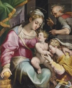 The Holy Family With Saint Catherine Of Alexandria by Orazio Samacchini