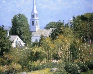 Hollyhocks Garden, Mystic, Connecticut by John Joseph Enneking