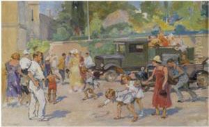 Summer Street Scene by Nikolai Semenovich Samokish