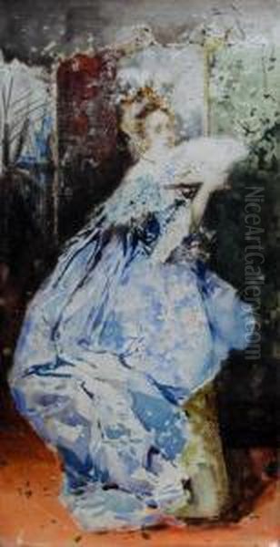 Lady In An Interior With A Fan - view 1