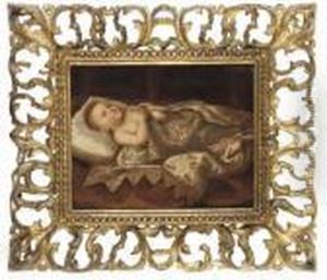 An Infant In His Cot, Wrapped In An Embroidered Blanket An Infant In His Cot, Wrapped In An Embroidered Blanket