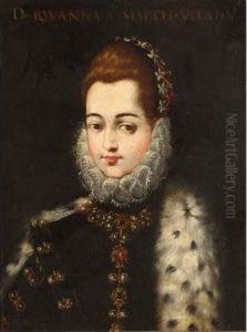 A Portrait Of A Noble Lady, Bust
Length, Wearing A Dress Decorated With Gold And Gemstones, A White Lace
Collar And An Ermin-lined Coat by Alonso Sanchez Coello