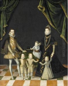 Group Portrait Of The Family Of
Carlo Emanuele, Duke Of Savoy (1562 - 1630) And Dona Catalina Micaela,
Infanta Of Spain, Archduchess Of Austria (1567 - 1597) With Their
Children Filippo Emanuele (1586 - 1605), Vittorio Amedeo (1587 - 1637),
Filibe Group Portrait Of The Family Of
Carlo Emanuele, Duke Of Savoy (1562 - 1630) And Dona Catalina Micaela,
Infanta Of Spain, Archduchess Of Austria (1567 - 1597) With Their
Children Filippo Emanuele (1586 - 1605), Vittorio Amedeo (1587 - 1637),
Filibe