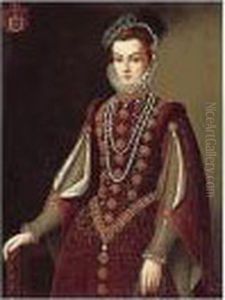 Portrait Of A Lady, Three Quarter Length, Wearing A Burgundy Dress