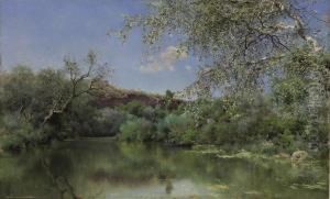 Fisherman In A Boat On The River Henares At Alcala by Emilio Sanchez-Perrier