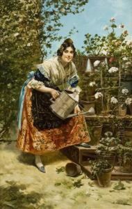 Valenciana Regando Las Flores by Eduardo Sanchez Sola