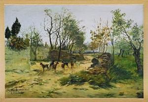 Pastor Con Cabras En Un Sendero by Eduardo Sanchez Sola