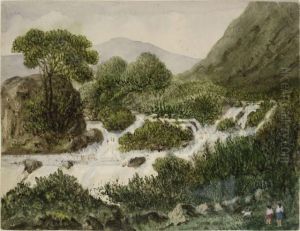 Aurore, Gabrielle Et Fadet Pres Des Chutes D'un Torrent