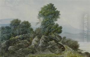 Hugelige Landschaft An Einem See. 1875. Hugelige Landschaft An Einem See. 1875.