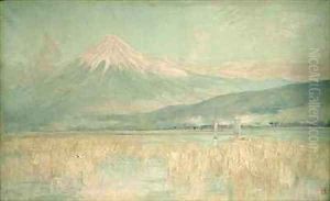 Dawn on the Sacred Mountain the Fuji sun Half Hidden in the Clouds