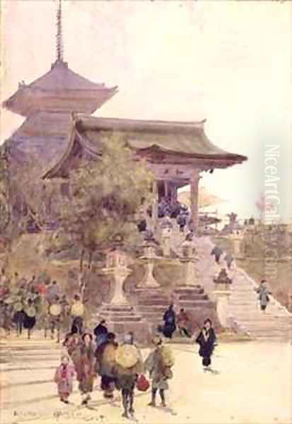 The Entrance to the Temple of Kiyomizu Dera Kyoto with Pilgrims ascending - view 1