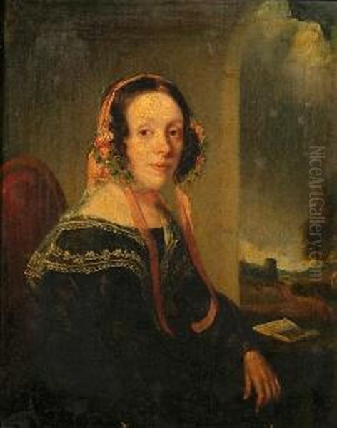 A Portrait Of Sarah Elizabeth Bloy Richardson, Half Length, In Flowered Bonnet - view 1