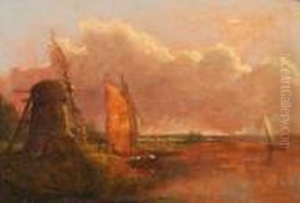 Boats Near A Drainage Mill - view 1