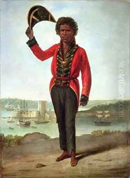 Portrait of Bungaree a native of New South Wales with Fort Macquarie Sydney Harbour in the background - view 1