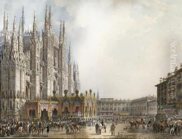 Facciata Del Duomo, Tratta Da
L'incoronazione Di S.m.i.a.ferdinando I A Re Del Regno Lombardo-veneto,
Volume Stampato Amilano Dal Piola Nel 1839 - view 1
