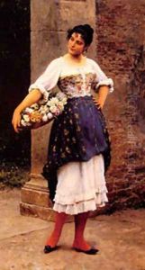 Venetian Flower Seller by Blaas Eugen De