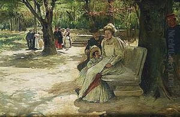 Dama Con Nina En Un Parque - view 1