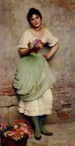 Eugene De The Flower Seller by Blaas Eugen De