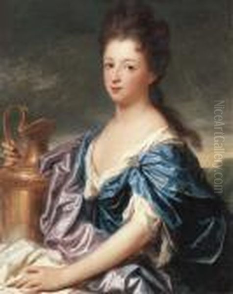 Portrait Of A Lady, Said To Be
The Marquise D'epinay As Hebe,half-length, In A Blue Dress, Holding An
Urn - view 1