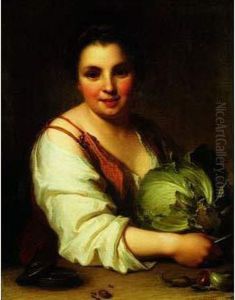 Portrait De Jeune Fille Tenant Un Chou by Jean-Baptiste Santerre
