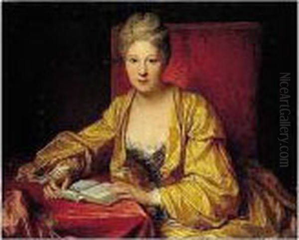A Portrait Of A Lady,
Traditionally Identified As Adrienne Le Couvreur (1692-1730), Half
Length Reading A Book - view 1