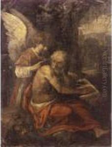 Saint Jerome In The Wilderness, Instructed By An Angel by Carlo Saraceni