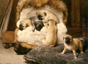 Nest Met Jonge Mastiffs (A Nest Of Puppy Pugs) by Otto Eerelman
