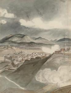 A View Of A Walled Town; And Soldiers Defending A Walled Town A View Of A Walled Town; And Soldiers Defending A Walled Town