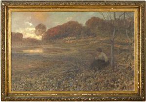 Paesaggio Lacustre Al Tramonto Con Donna Seduta by Francesco Sartorelli