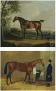 A Chestnut Hunter In A Landscape With Ruins Beyond by J. Francis Sartorius