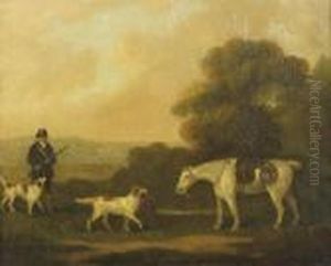 A Sportsman With Retrievers And A Pony In A Landscape