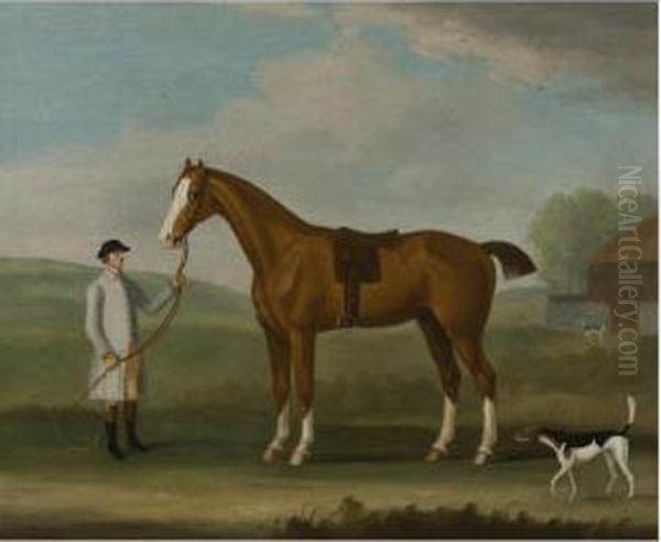 A Chestnut Hunter And His Groom - view 1