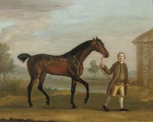 A Bay Hunter And A Groom In A Landscape by J. Francis Sartorius