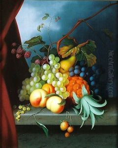 Still Life With Pineapple, Grapes And Peaches On A Marble Ledge by William Sartorius