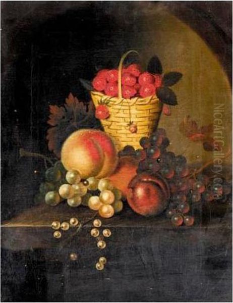 Still Life Of Grapes On The
Vine; And Still Life Of Strawberries In A Basket Surrounded By Fruit On A
Ledge - view 1