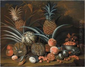 Still Life Of Pineapples, Melons, Peaches, Strawberries, Cherries And Other Fruit