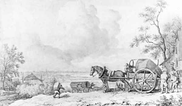 Farmers covering a Waggon outside a Farmhouse, an extensive panorama beyond - view 1