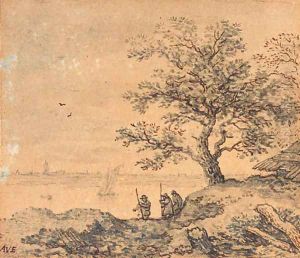 Three men near an estuary by Allaert van Everdingen