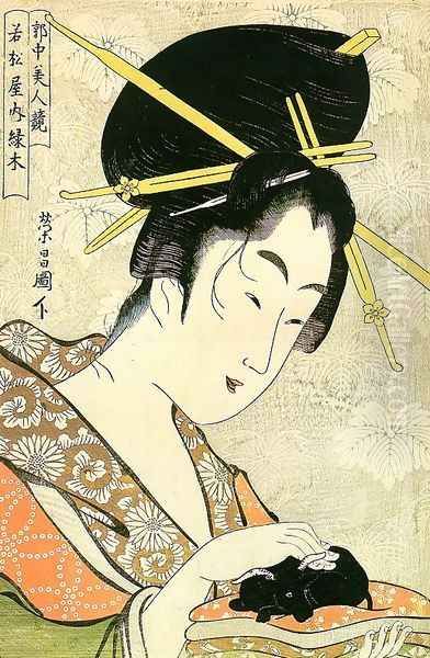 Midoriki from the Wakamatsuya Establishment, from the series "Contest of Beauties in the Pleasure District" 1795-96 - view 1