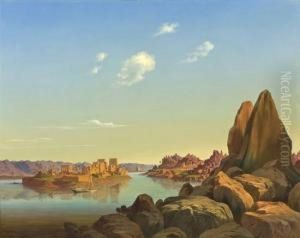 The Isle Of Philae With The Temple Of Isis In Nubia by Hubert Sattler