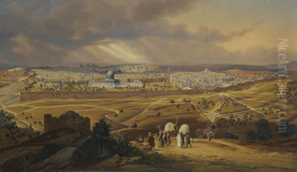 View Of Jerusalem From The Mount Of Olives by Hubert Sattler